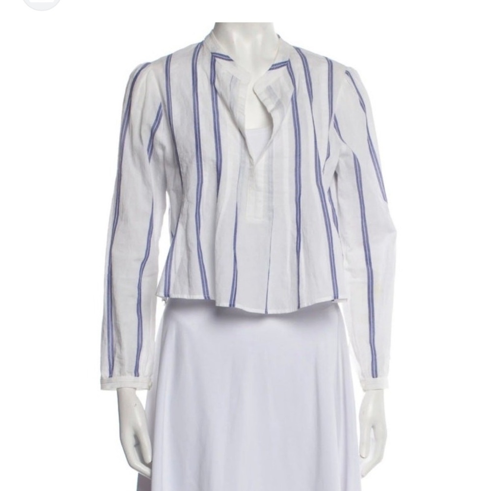 A.L.C. White Top linen top with blue stripes